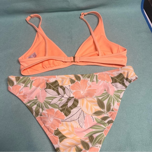 Xhileration Orange Bikini Set with Floral Bottoms adjustable straps triangle top - Picture 4 of 9